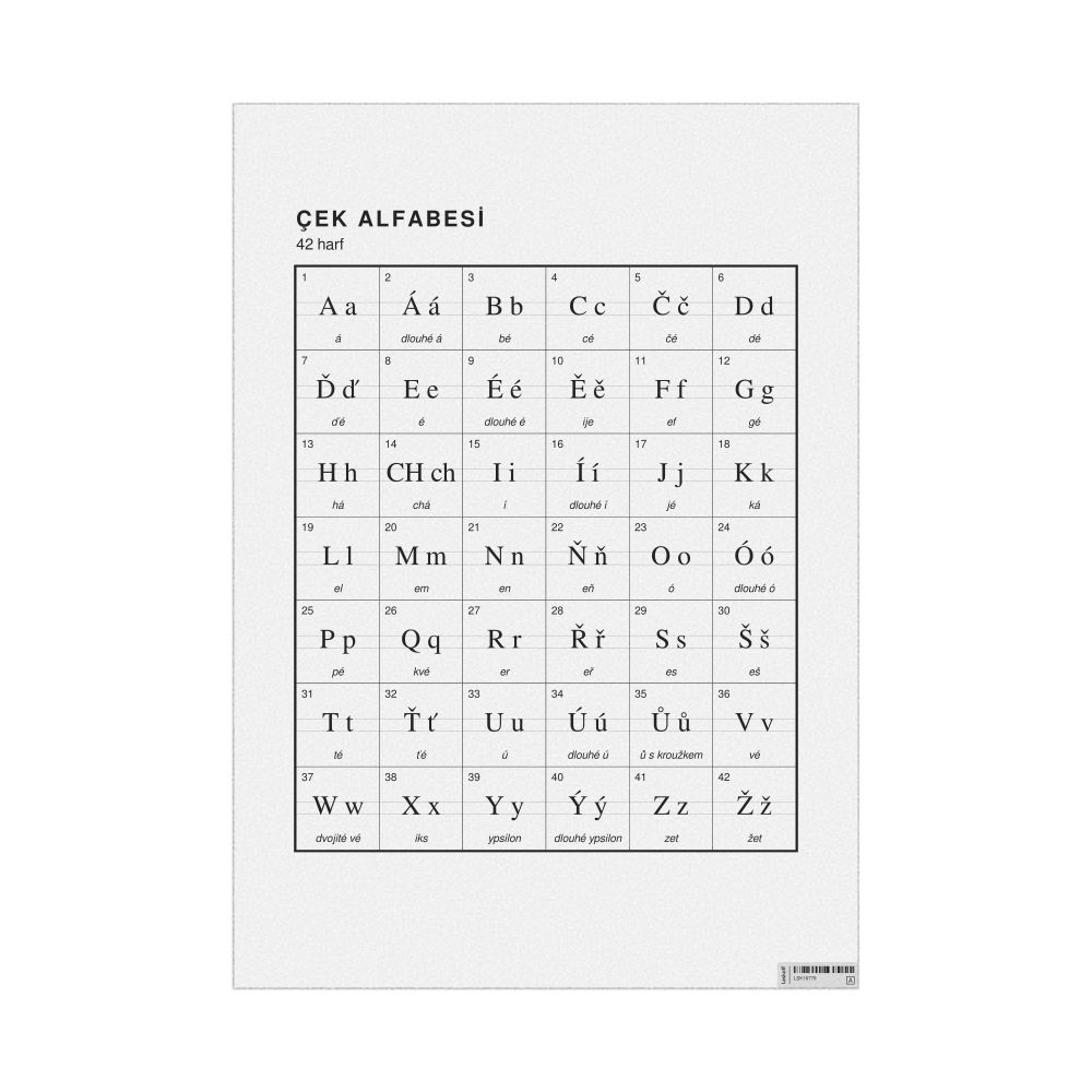 Leskoff Czech Alphabet Chart, 23.4 x 33.1 in (59.4 x 84.1 cm, Poster / Wall Chart), Turkish-Labeled, image 1 of 2