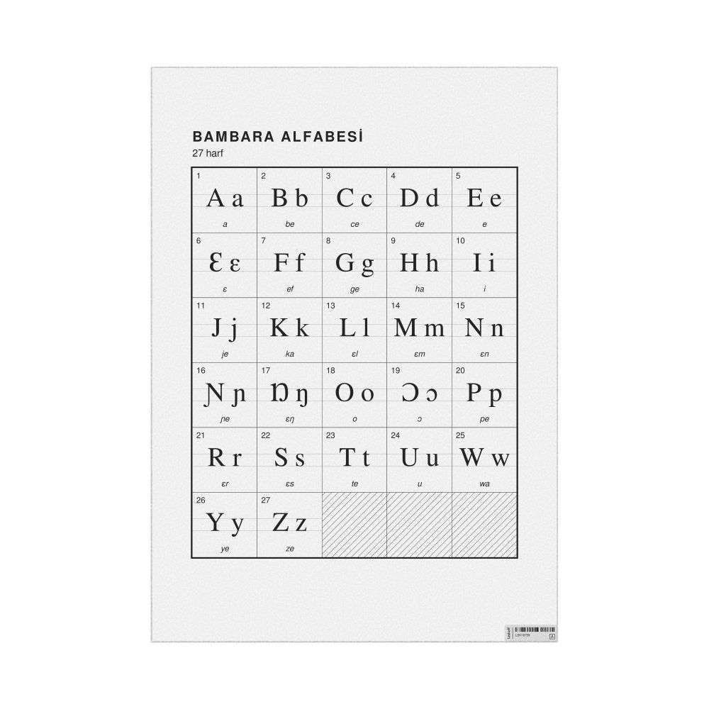 Leskoff Bambara Alphabet Chart, 23.4 x 33.1 in (59.4 x 84.1 cm, Poster / Wall Chart), Turkish-Labeled, image 1 of 2