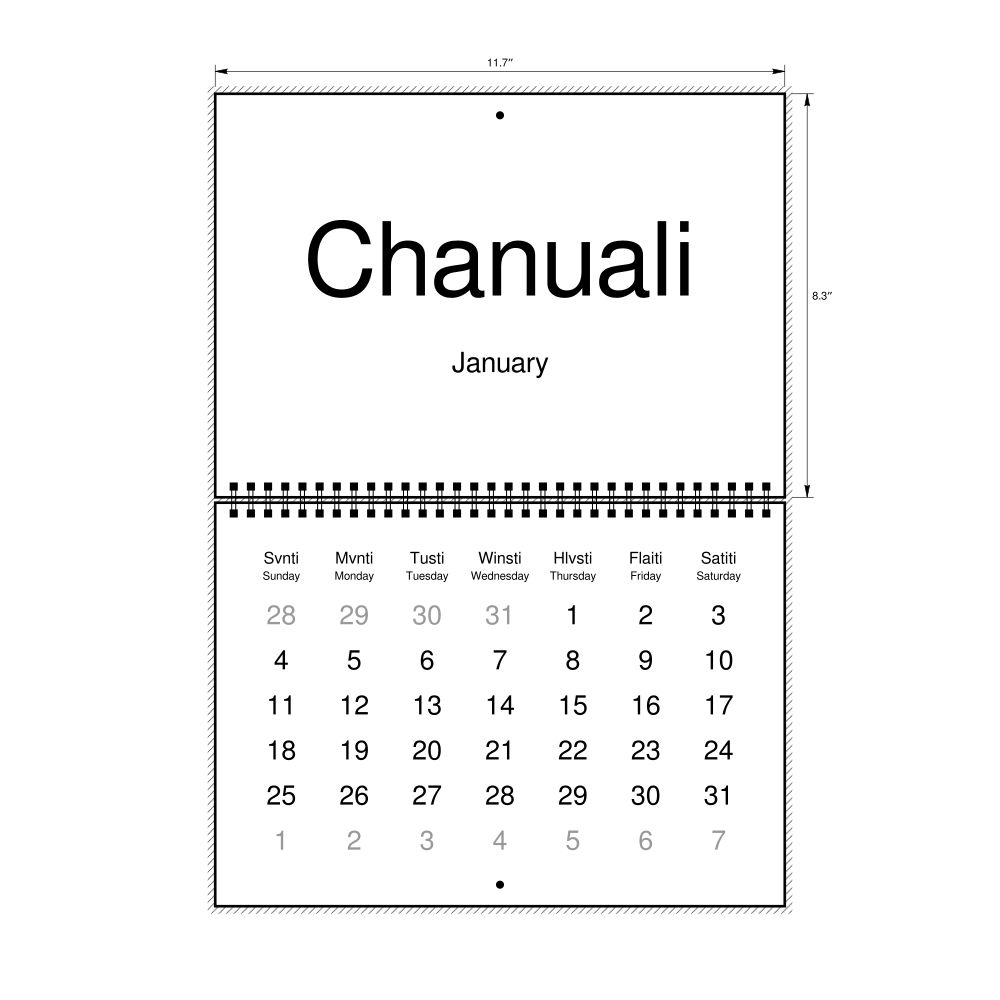 Leskoff 2026 Wall Calendar, Choctaw/English-Labeled, Sunday-Start Layout, Wire-Bound, 11.7 x 8.3 in (29.7 x 21.0 cm), image 1 of 1