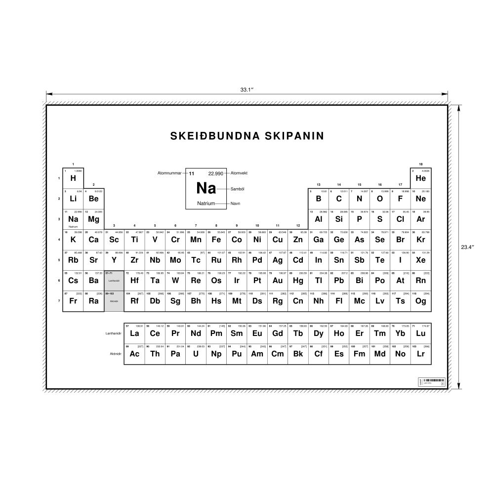 Leskoff Periodic Table Chart, 33.1 x 23.4 in (84.1 x 59.4 cm, Poster / Wall Chart), 18-Column Layout, Faroese-Labeled, image 1 of 2