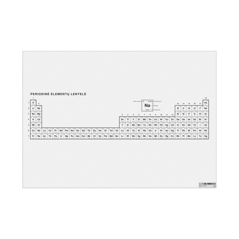 Leskoff Periodic Table Chart, 33.1 x 23.4 in (84.1 x 59.4 cm, Poster / Wall Chart), 32-Column Layout, Lithuanian-Labeled, image 1 of 2