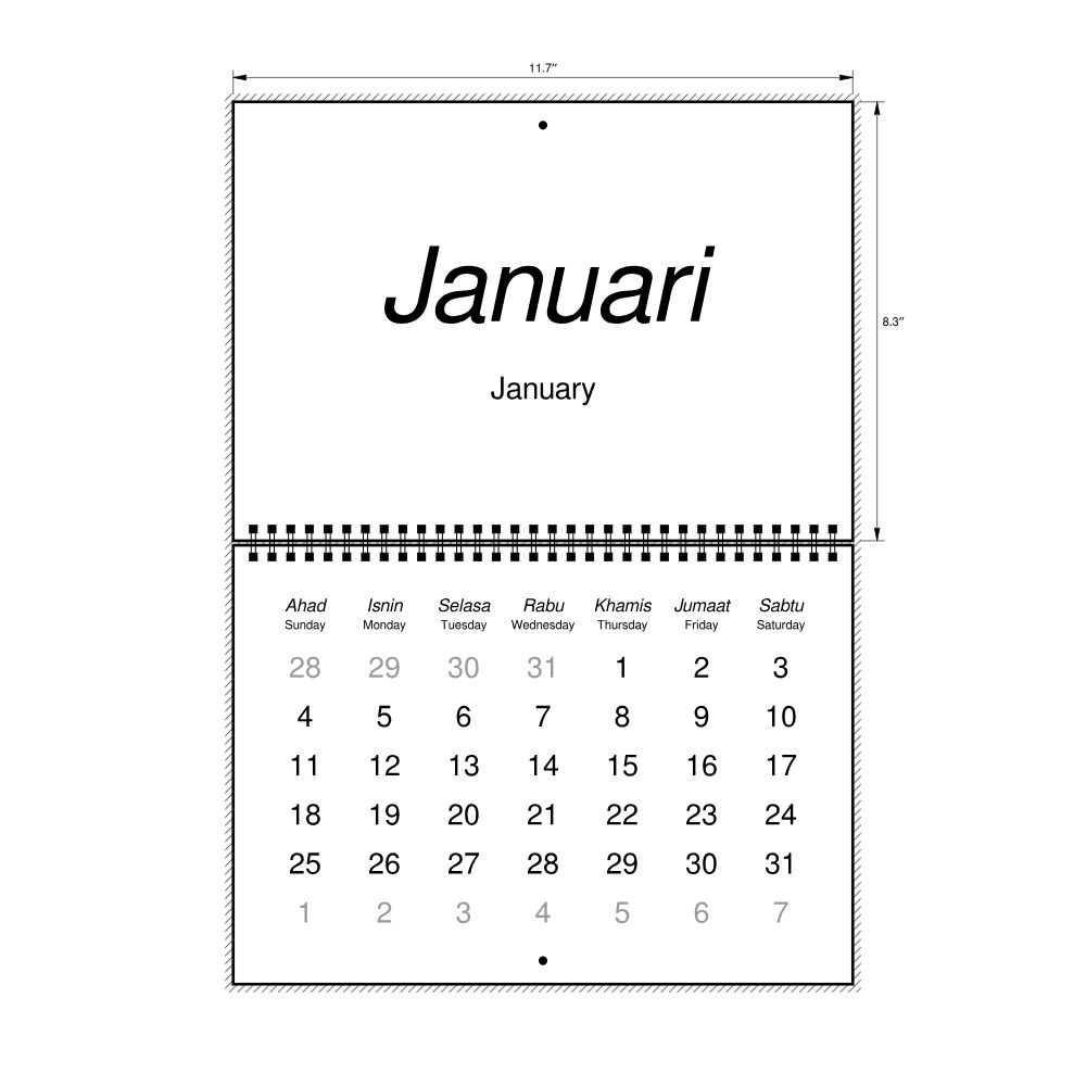 Leskoff 2026 Wall Calendar, Malay/English-Labeled, Sunday-Start Layout, Wire-Bound, 11.7 x 8.3 in (29.7 x 21.0 cm), image 2 of 2