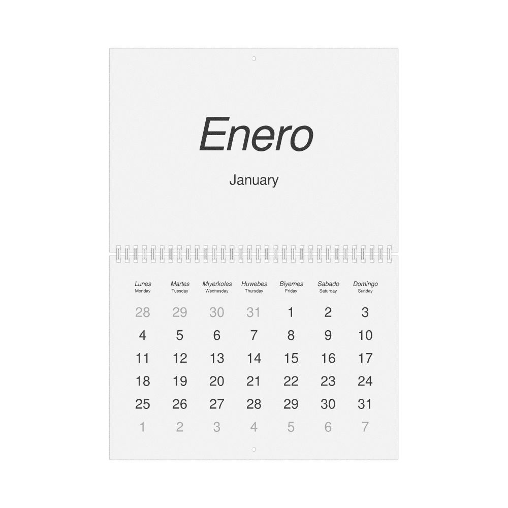 Leskoff 2027 Wall Calendar, Central Bikol/English-Labeled, Monday-Start Layout, Wire-Bound, 11.7 x 8.3 in (29.7 x 21.0 cm), image 1 of 1