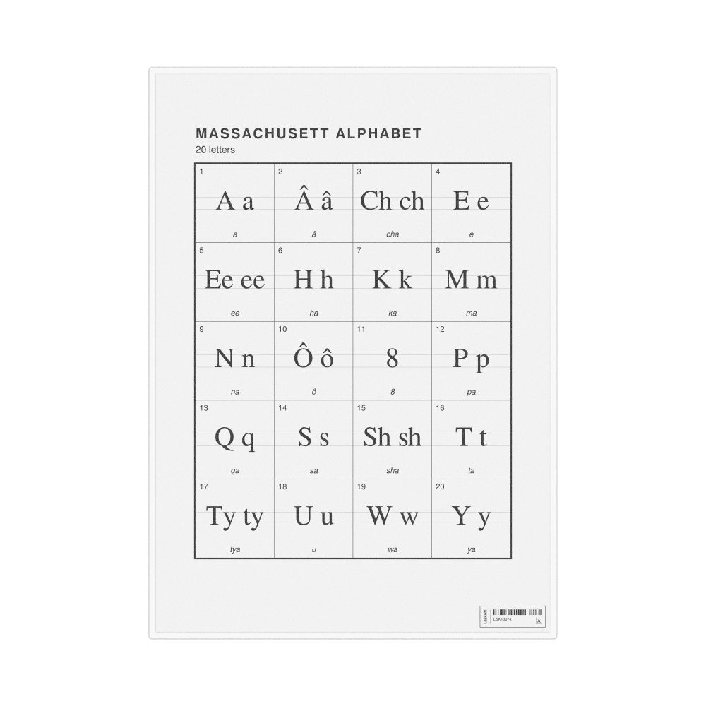 Leskoff Massachusett Alphabet Chart, 8.3 x 11.7 in (21.0 x 29.7 cm, Desk Chart, Laminated), image 1 of 2