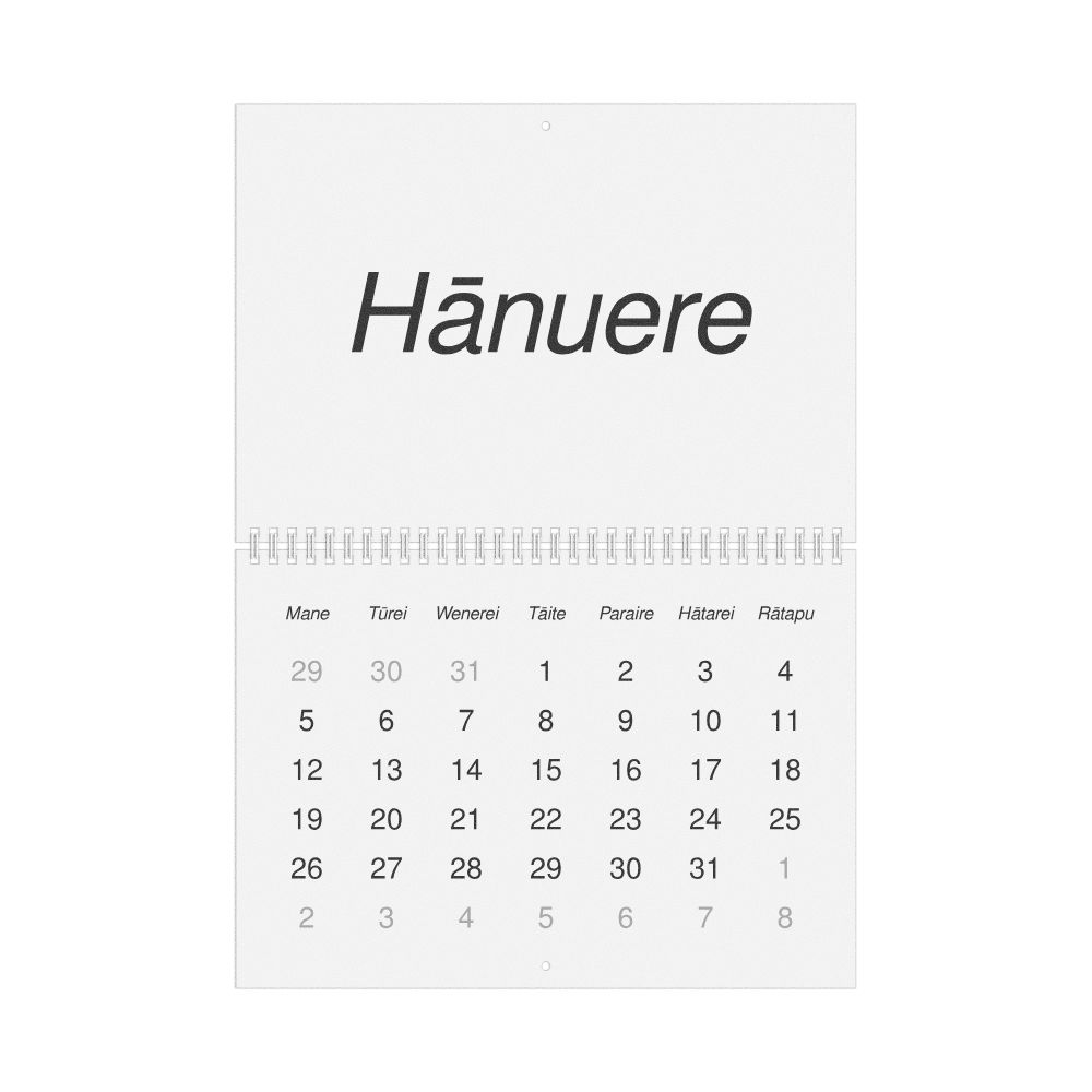 Leskoff 2026 Wall Calendar, Māori-Labeled, Monday-Start Layout, Wire-Bound, 11.7 x 8.3 in (29.7 x 21.0 cm), image 1 of 1