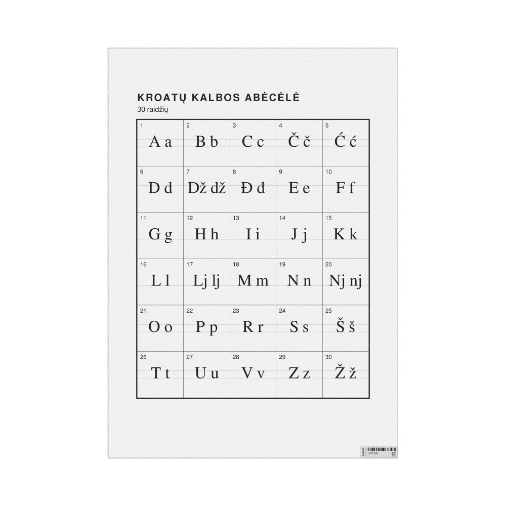 Leskoff Croatian Alphabet Chart, 23.4 x 33.1 in (59.4 x 84.1 cm, Poster / Wall Chart), Lithuanian-Labeled, image 1 of 2