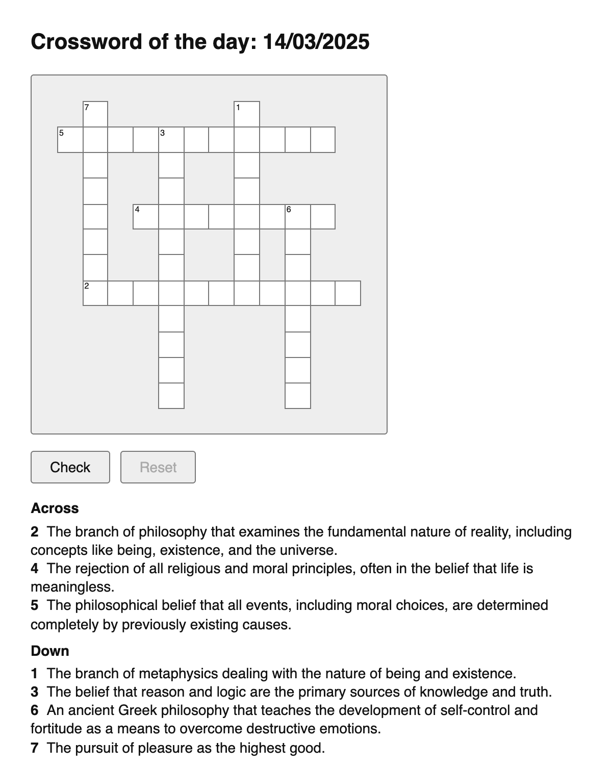 Philosophy Crossword