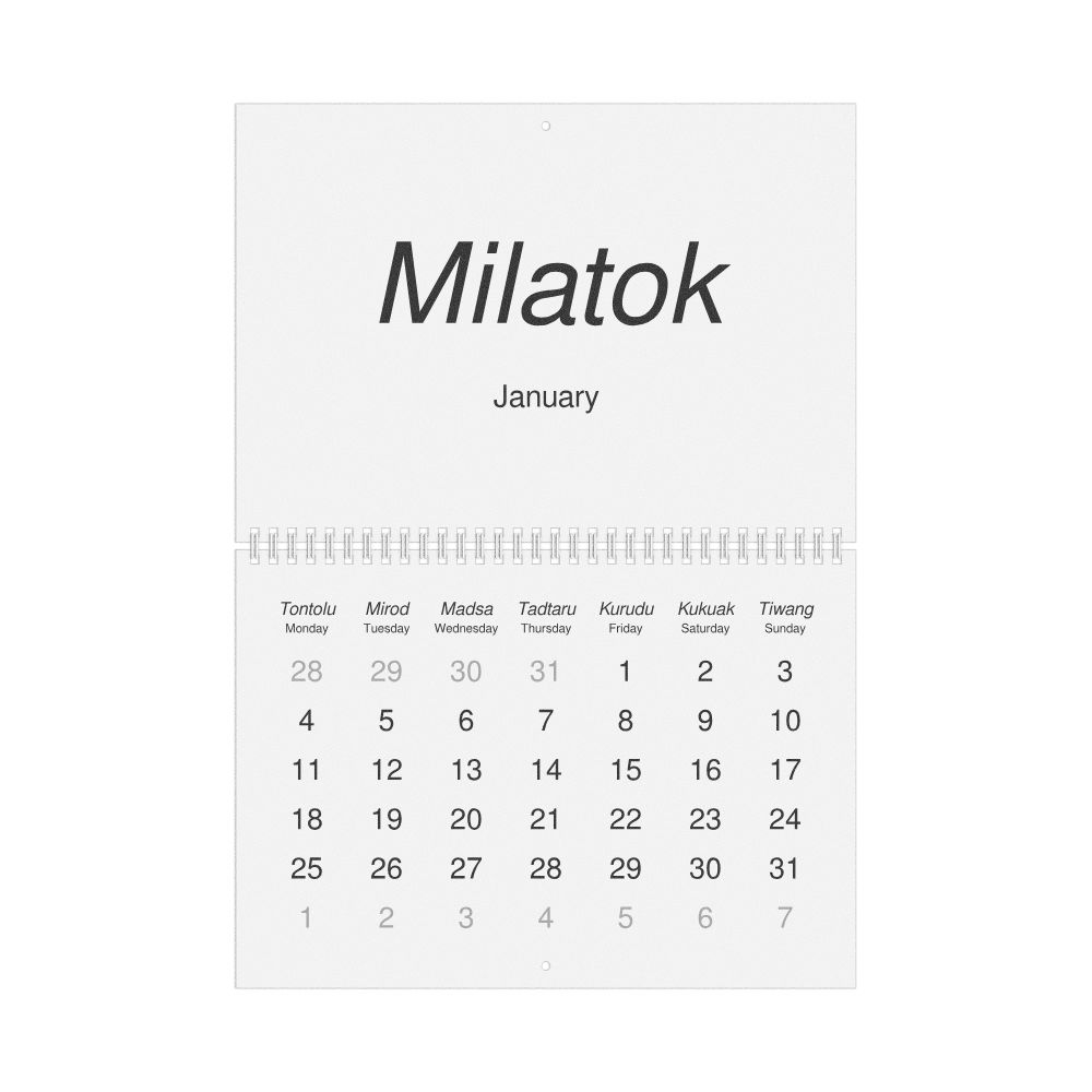 Leskoff 2027 Wall Calendar, Dusun/English-Labeled, Monday-Start Layout, Wire-Bound, 11.7 x 8.3 in (29.7 x 21.0 cm), image 1 of 1