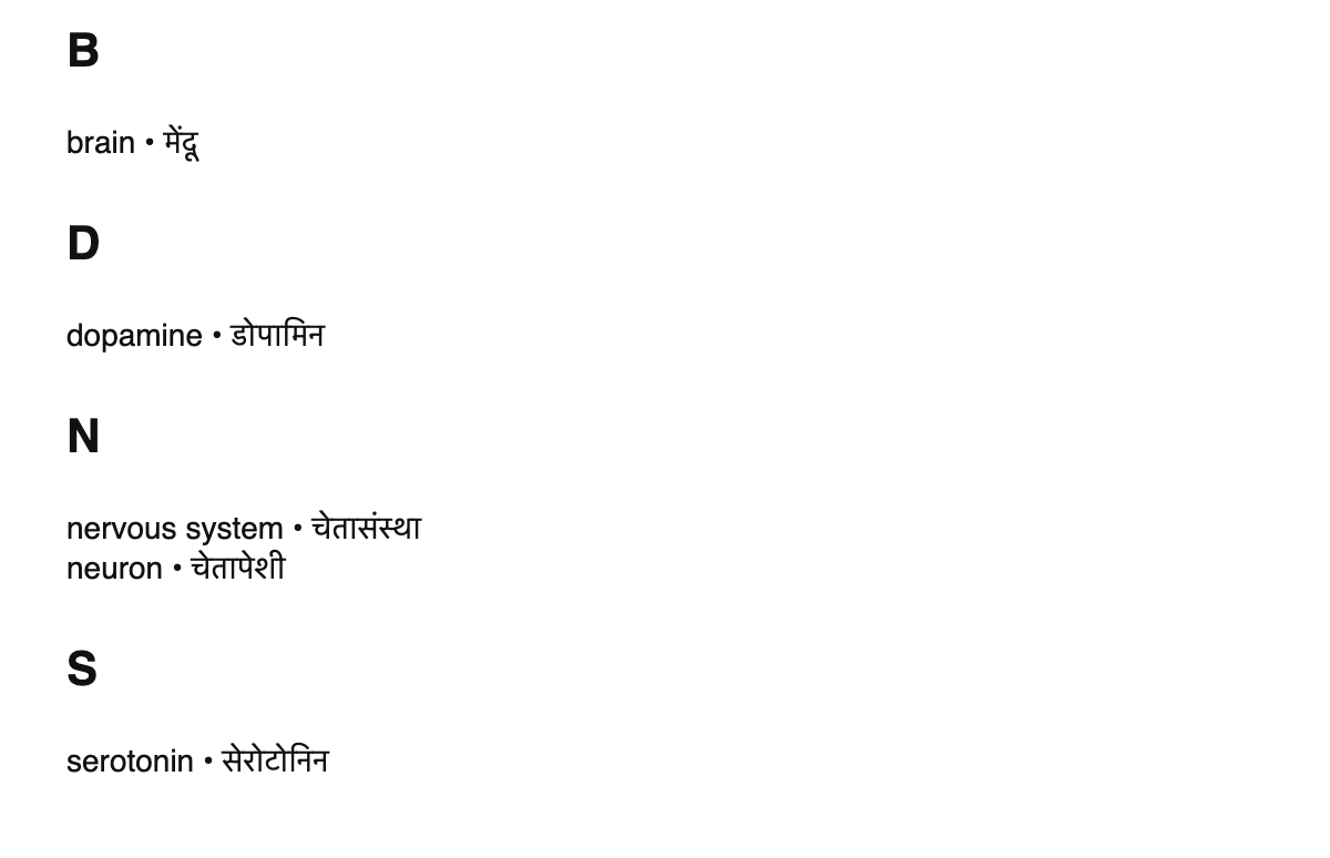 Neuroscience terms in Marathi