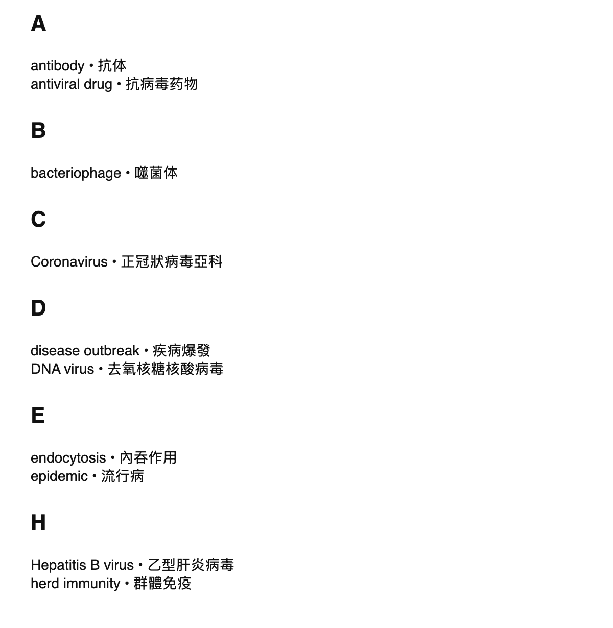 Virology terms in Chinese