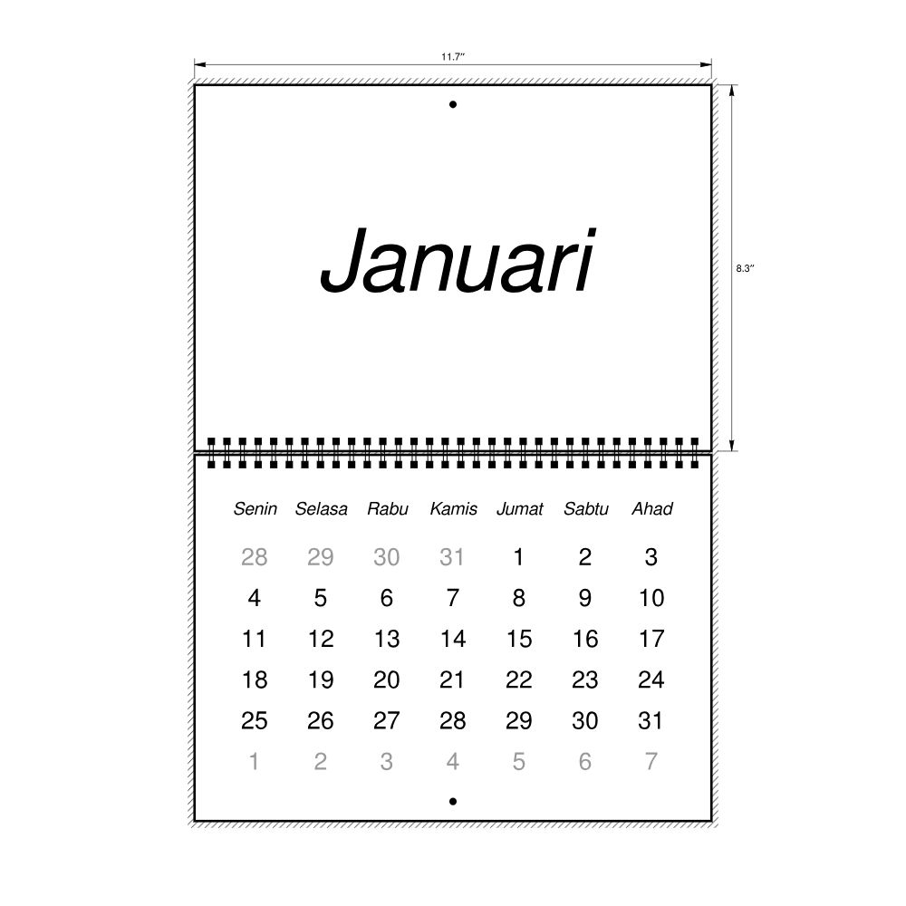Leskoff 2027 Wall Calendar, Indonesian-Labeled, Monday-Start Layout, Wire-Bound, 11.7 x 8.3 in (29.7 x 21.0 cm), image 2 of 2