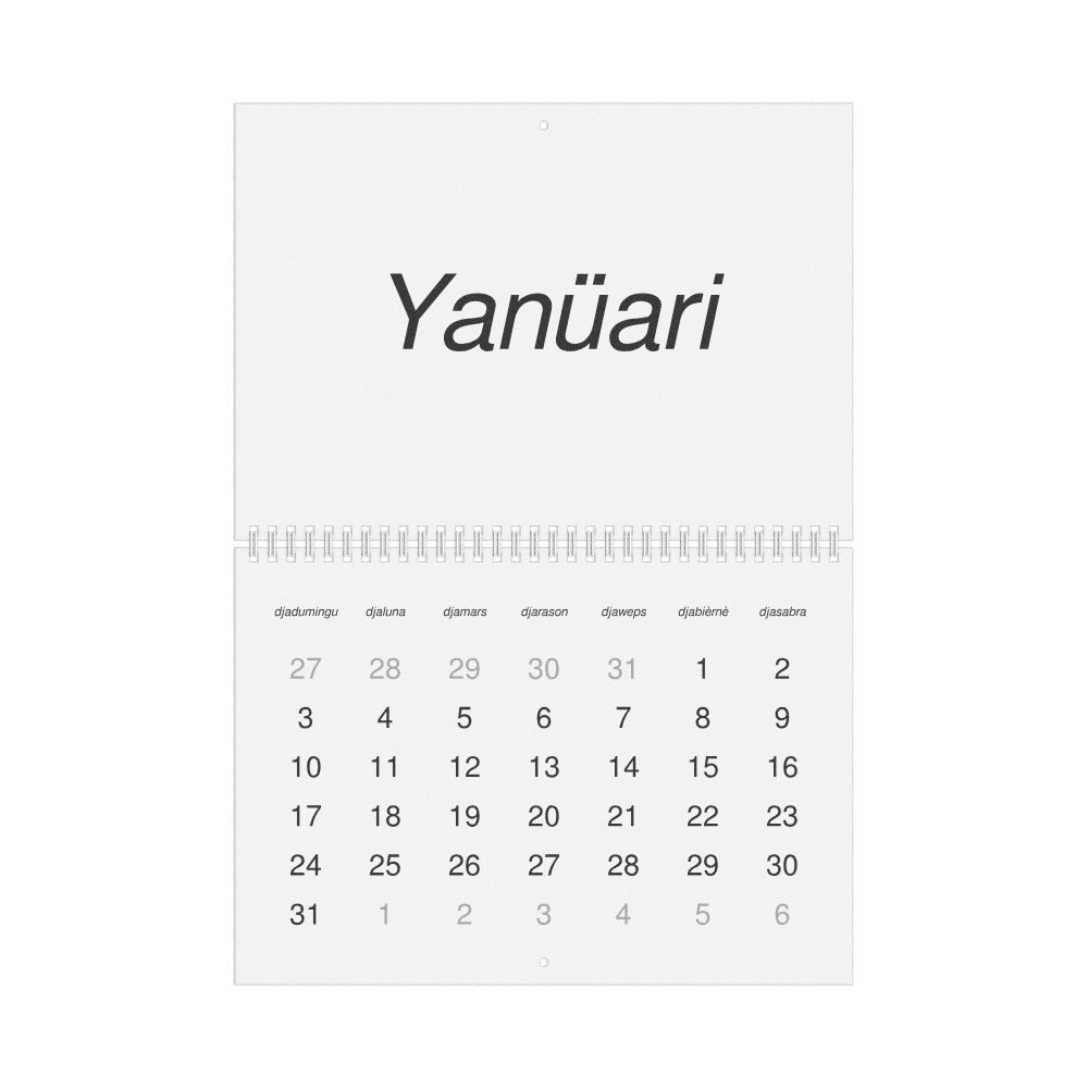 Leskoff 2027 Wall Calendar, Papiamento-Labeled, Sunday-Start Layout, Wire-Bound, 11.7 x 8.3 in (29.7 x 21.0 cm), image 1 of 1