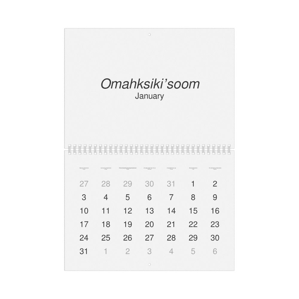 Leskoff 2027 Wall Calendar, Blackfoot/English-Labeled, Sunday-Start Layout, Wire-Bound, 11.7 x 8.3 in (29.7 x 21.0 cm), image 1 of 1