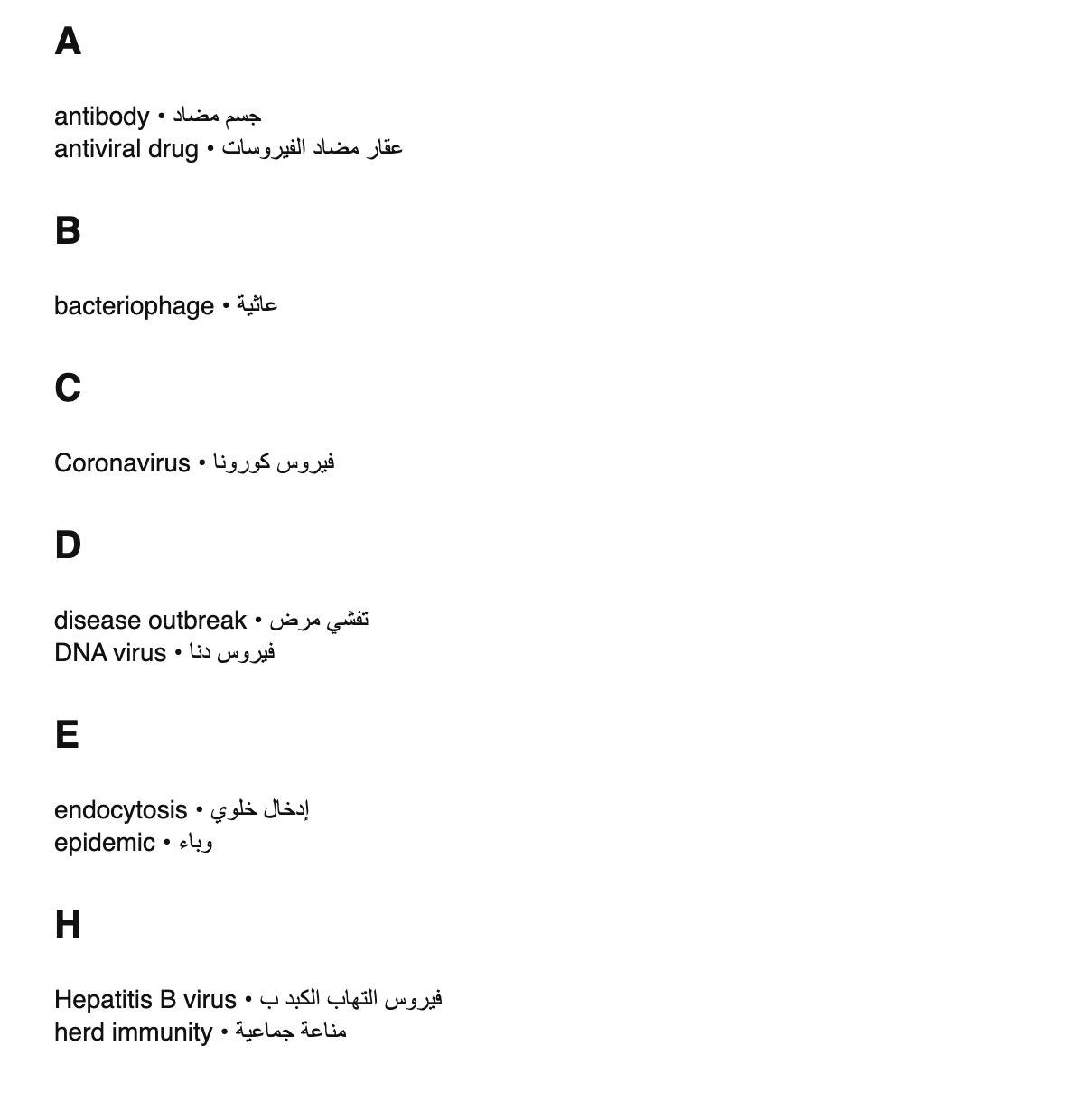 Virology terms in Arabic