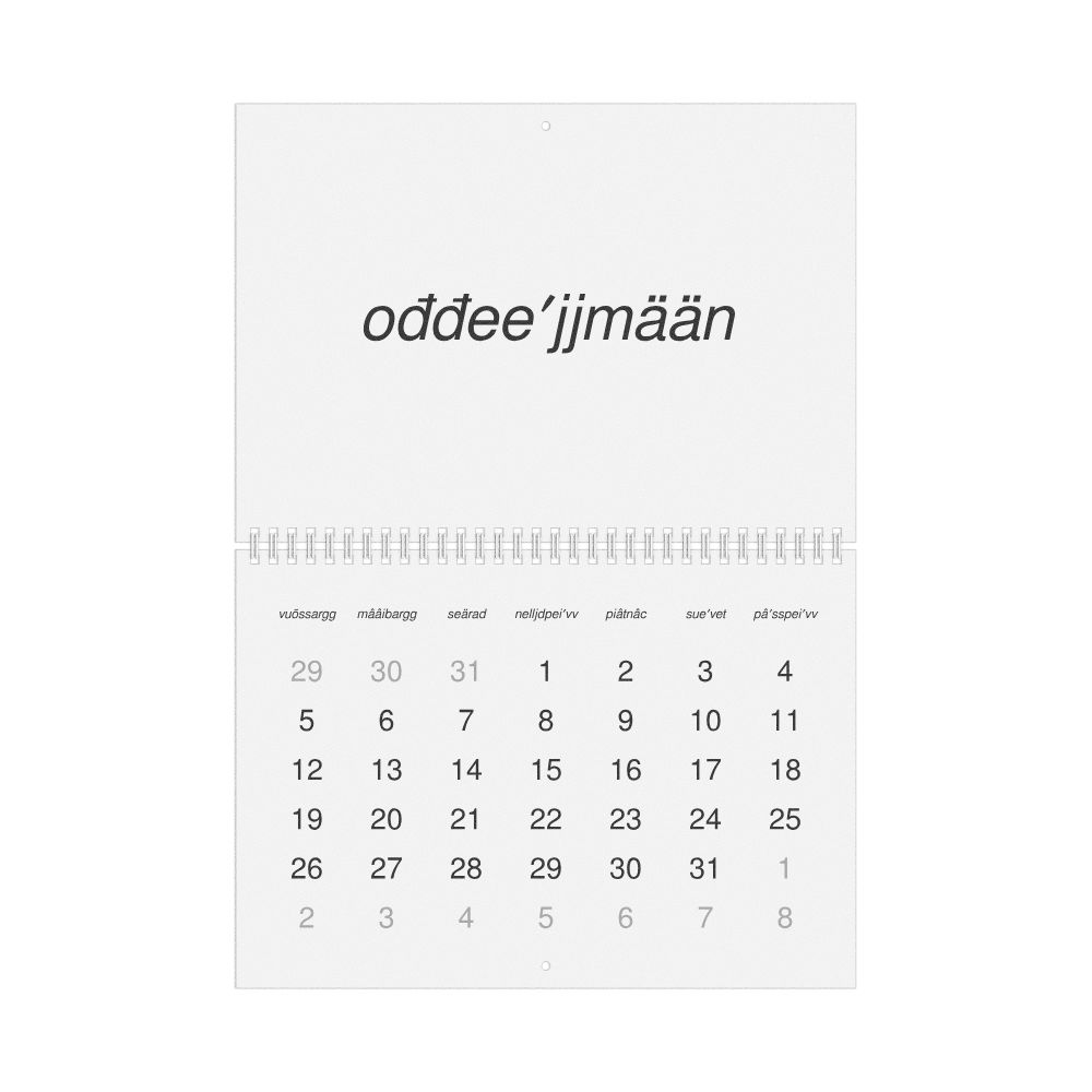 Leskoff 2026 Wall Calendar, Skolt Sámi-Labeled, Monday-Start Layout, Wire-Bound, 11.7 x 8.3 in (29.7 x 21.0 cm), image 1 of 1