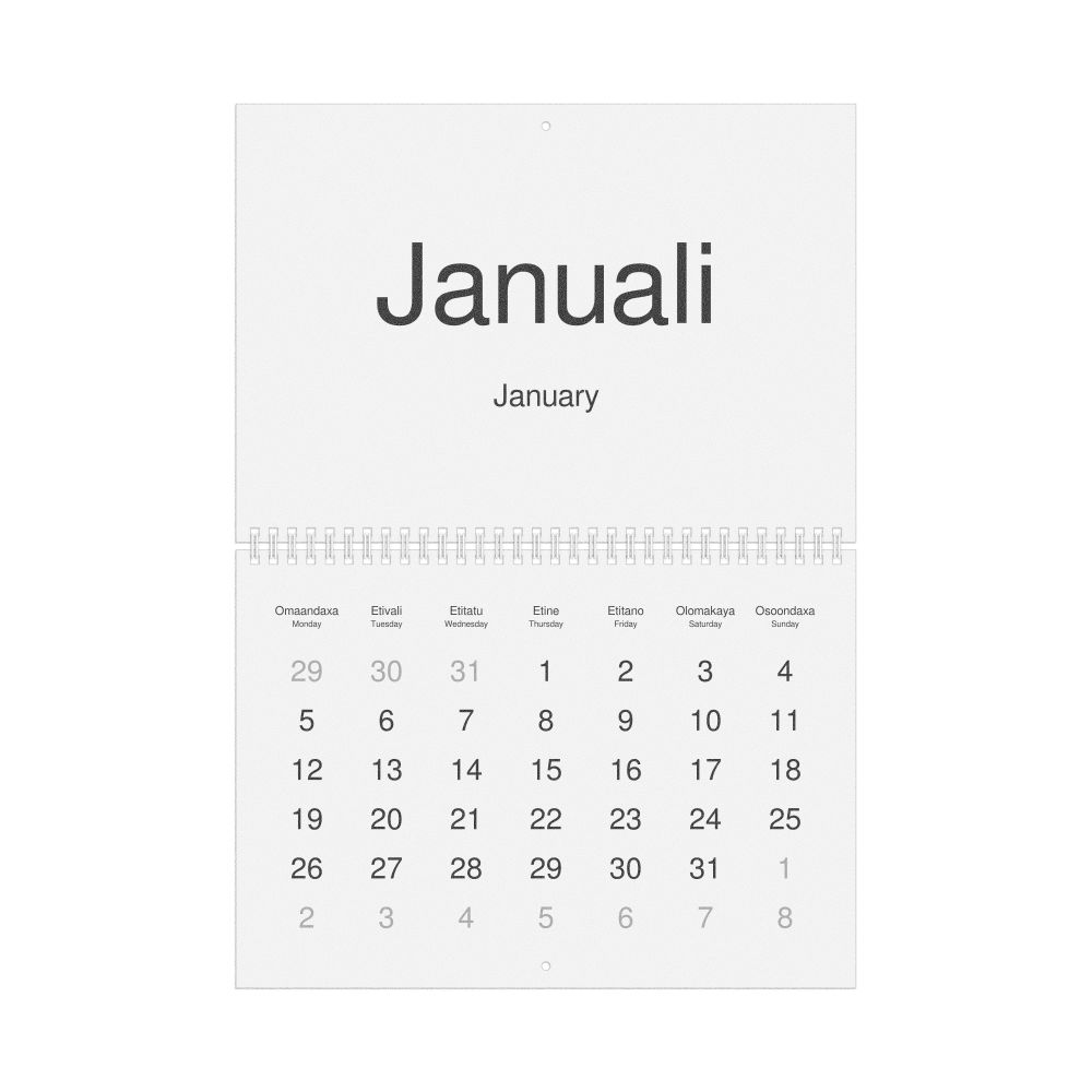 Leskoff 2026 Wall Calendar, Kwanyama/English-Labeled, Monday-Start Layout, Wire-Bound, 11.7 x 8.3 in (29.7 x 21.0 cm), image 1 of 1