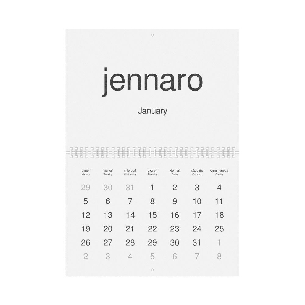 Leskoff 2026 Wall Calendar, Neapolitan/English-Labeled, Monday-Start Layout, Wire-Bound, 11.7 x 8.3 in (29.7 x 21.0 cm), image 1 of 1