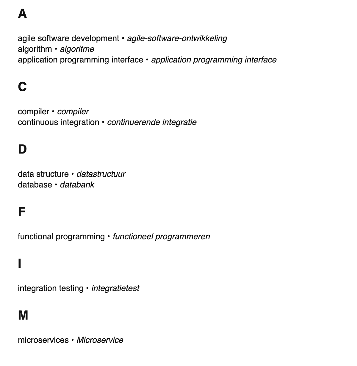 Software engineering terms in Dutch
