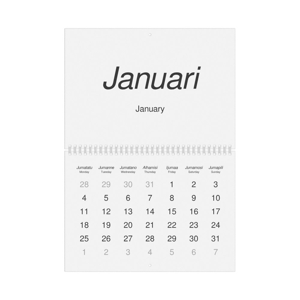 Leskoff 2027 Wall Calendar, Swahili/English-Labeled, Monday-Start Layout, Wire-Bound, 11.7 x 8.3 in (29.7 x 21.0 cm), image 1 of 1