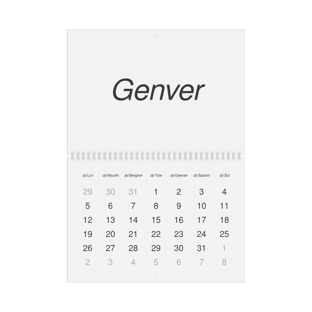 Leskoff 2026 Wall Calendar, Cornish-Labeled, Monday-Start Layout, Wire-Bound, 11.7 x 8.3 in (29.7 x 21.0 cm), image 1 of 1