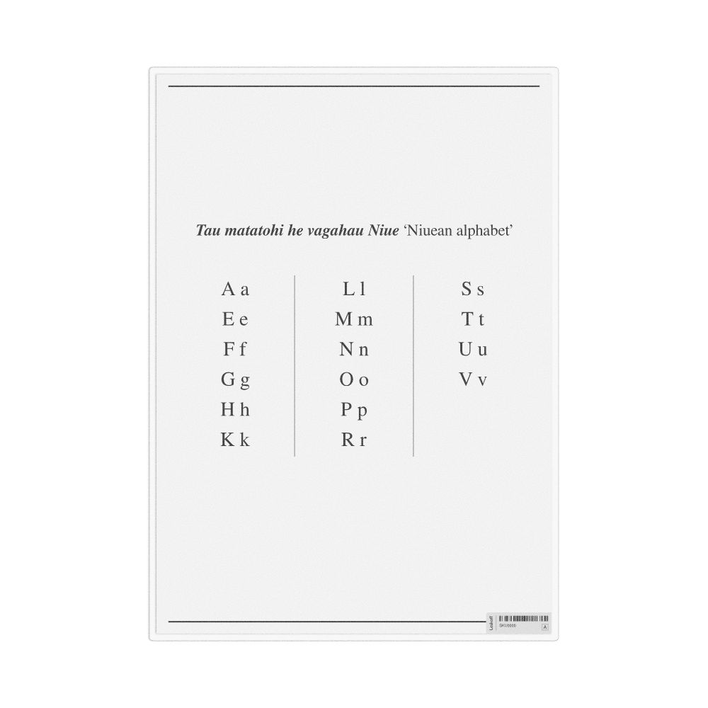 Leskoff Niuean Alphabet, Desk Chart, 8.3 x 11.7 in (21.0 x 29.7 cm), image 1 of 1