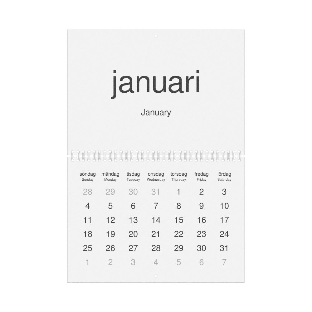 Leskoff 2026 Wall Calendar, Swedish/English-Labeled, Sunday-Start Layout, Wire-Bound, 11.7 x 8.3 in (29.7 x 21.0 cm), image 1 of 1
