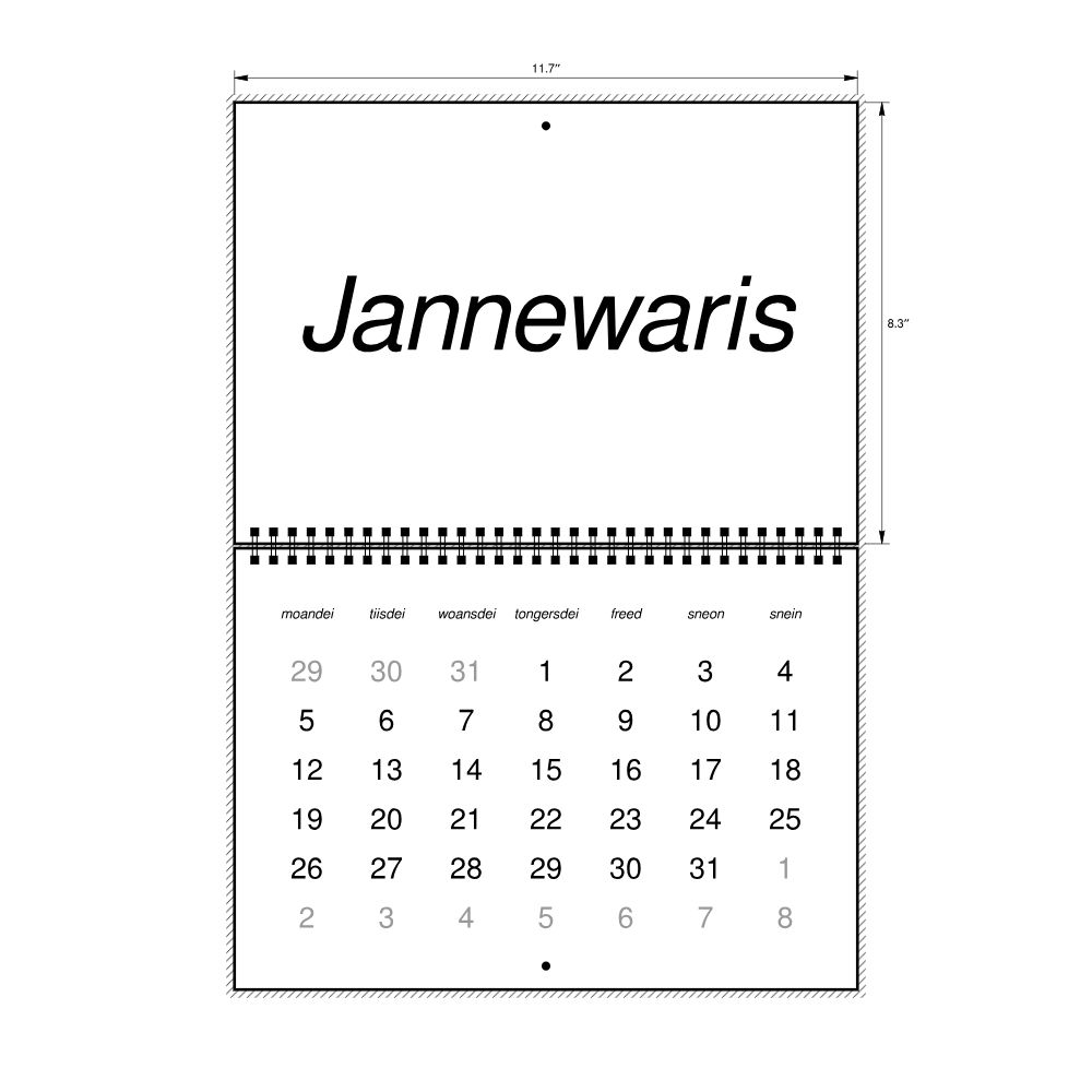 Leskoff 2026 Wall Calendar, West Frisian-Labeled, Monday-Start Layout, Wire-Bound, 11.7 x 8.3 in (29.7 x 21.0 cm), image 2 of 2