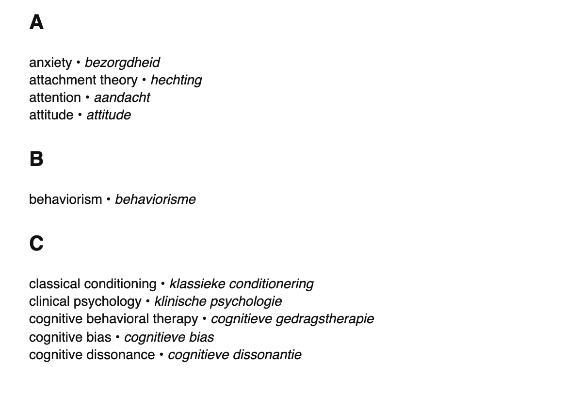 Psychology terms in Dutch