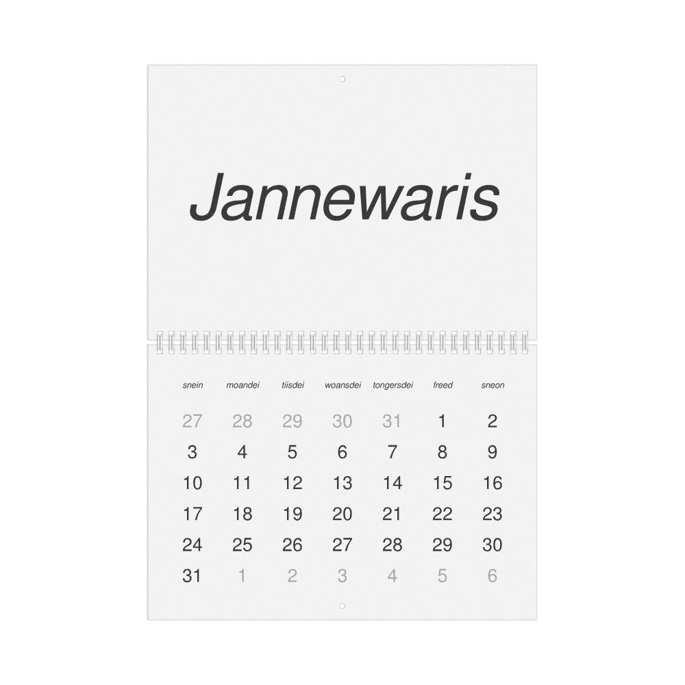 Leskoff 2027 Wall Calendar, West Frisian-Labeled, Sunday-Start Layout, Wire-Bound, 11.7 x 8.3 in (29.7 x 21.0 cm), image 1 of 1