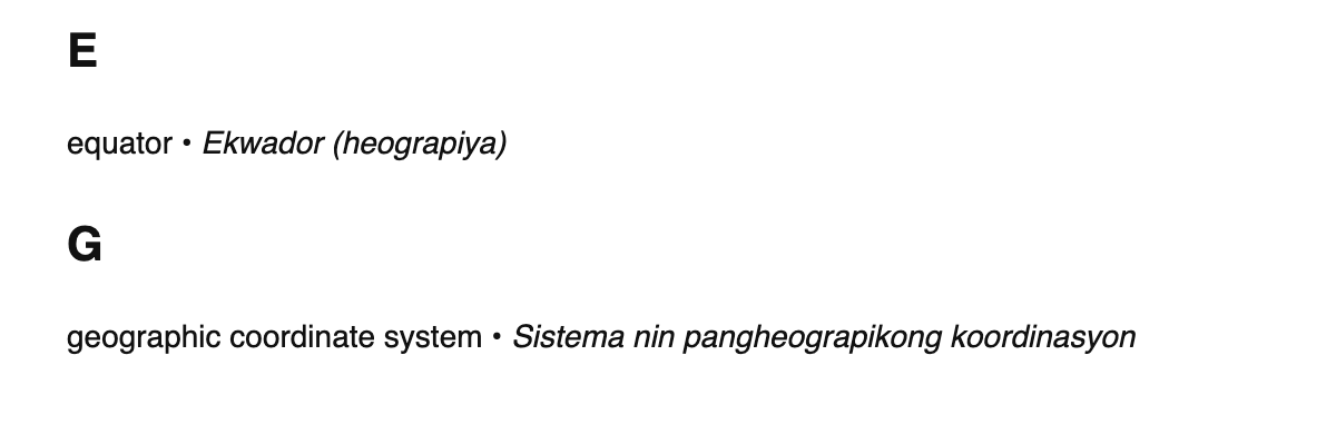 Geodesy terms in Central Bikol