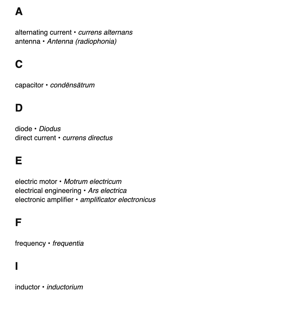 Electrical engineering terms in Latin