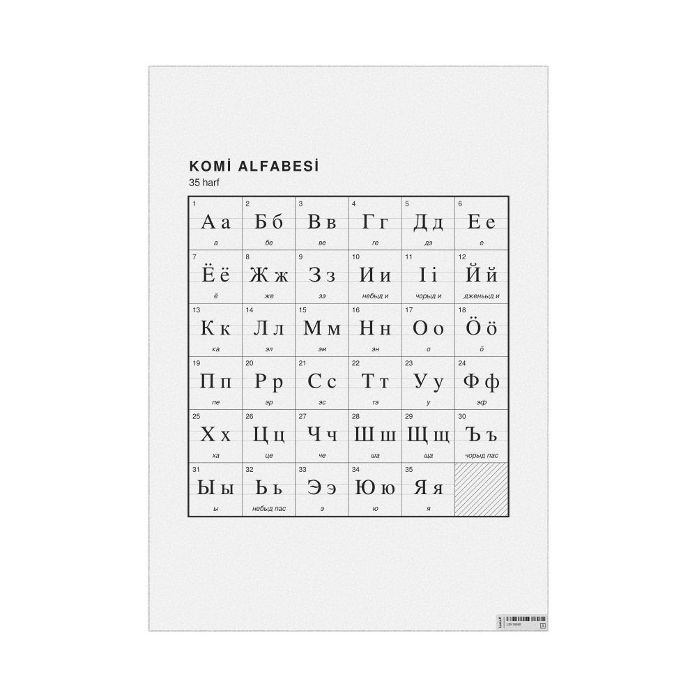 Leskoff Komi Alphabet Chart, 23.4 x 33.1 in (59.4 x 84.1 cm, Poster / Wall Chart), Turkish-Labeled, image 1 of 2