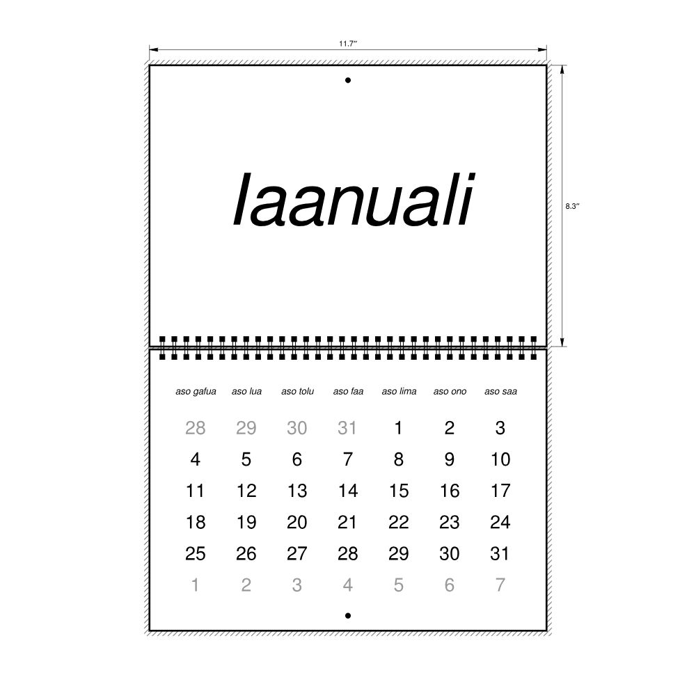 Leskoff 2027 Wall Calendar, Tuvaluan-Labeled, Monday-Start Layout, Wire-Bound, 11.7 x 8.3 in (29.7 x 21.0 cm), image 2 of 2