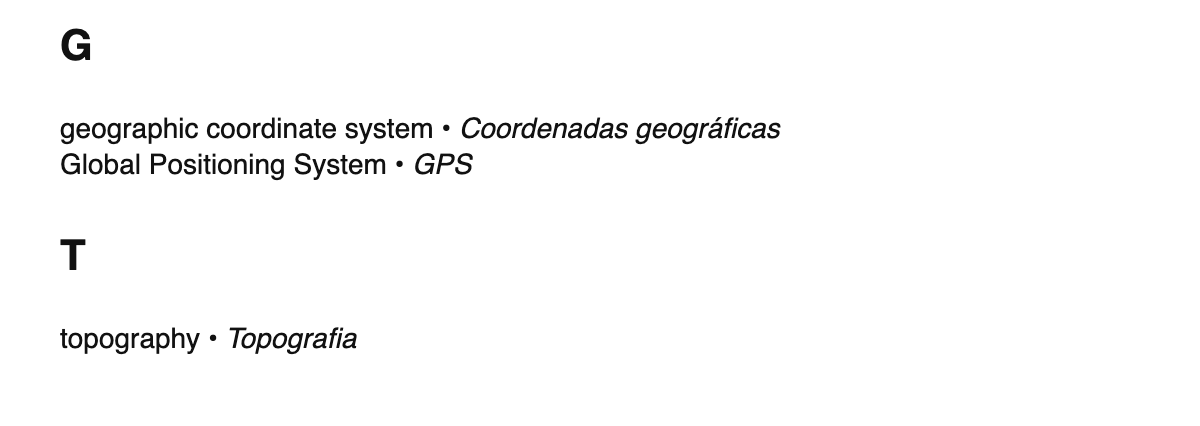 Geodesy terms in Extremaduran