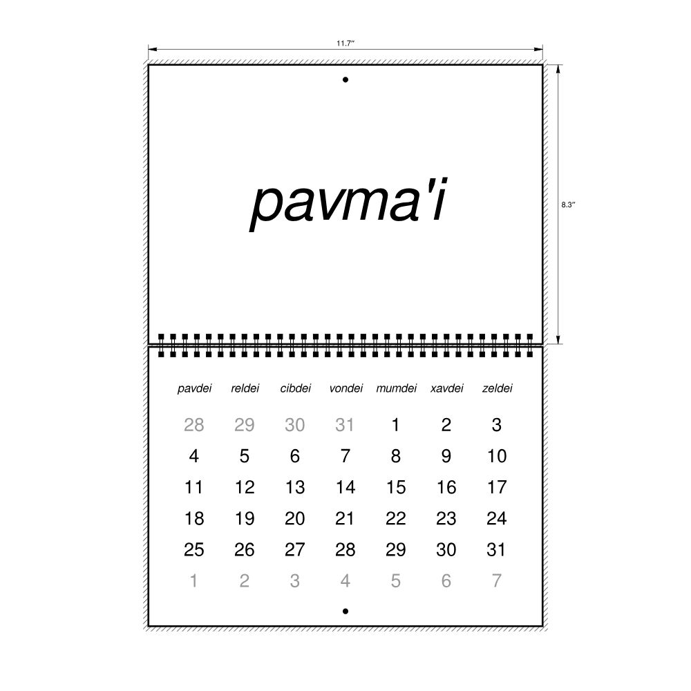 Leskoff 2027 Wall Calendar, Lojban-Labeled, Monday-Start Layout, Wire-Bound, 11.7 x 8.3 in (29.7 x 21.0 cm), image 2 of 2