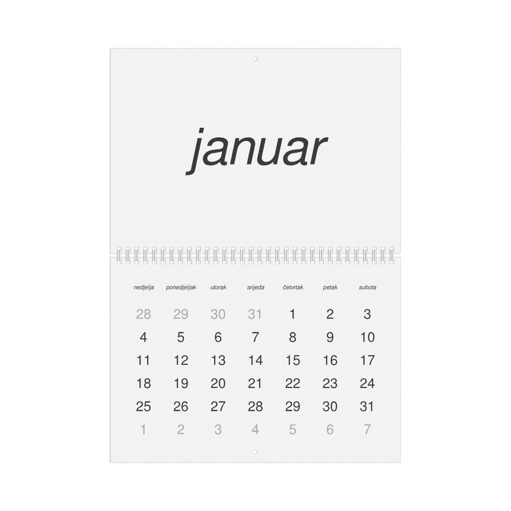 Leskoff 2026 Wall Calendar, Bosnian-Labeled, Sunday-Start Layout, Wire-Bound, 11.7 x 8.3 in (29.7 x 21.0 cm), image 1 of 1