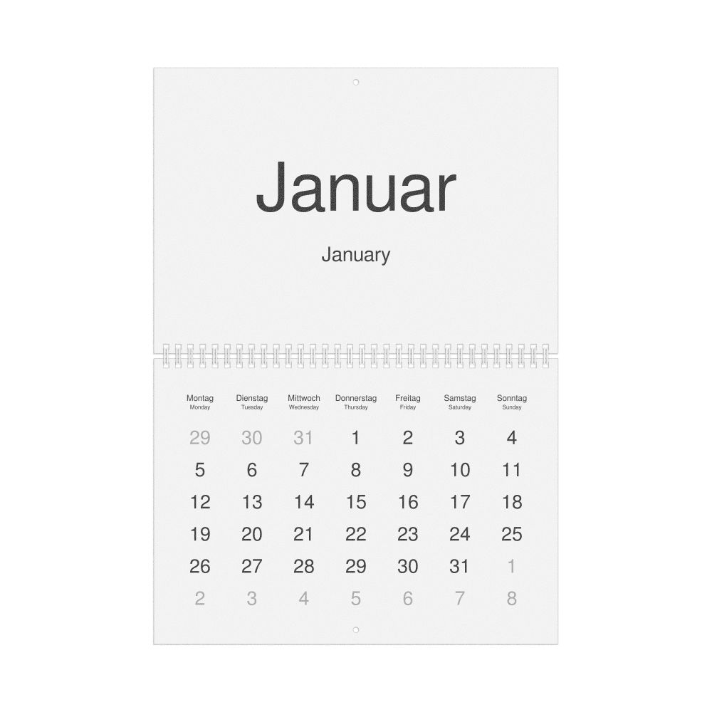 Leskoff 2026 Wall Calendar, German/English-Labeled, Monday-Start Layout, Wire-Bound, 11.7 x 8.3 in (29.7 x 21.0 cm), image 1 of 1
