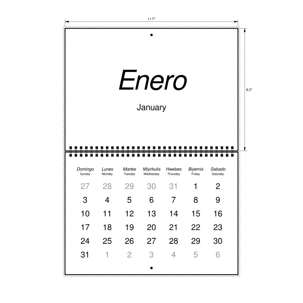 Leskoff 2027 Wall Calendar, Masbateño/English-Labeled, Sunday-Start Layout, Wire-Bound, 11.7 x 8.3 in (29.7 x 21.0 cm), image 2 of 2