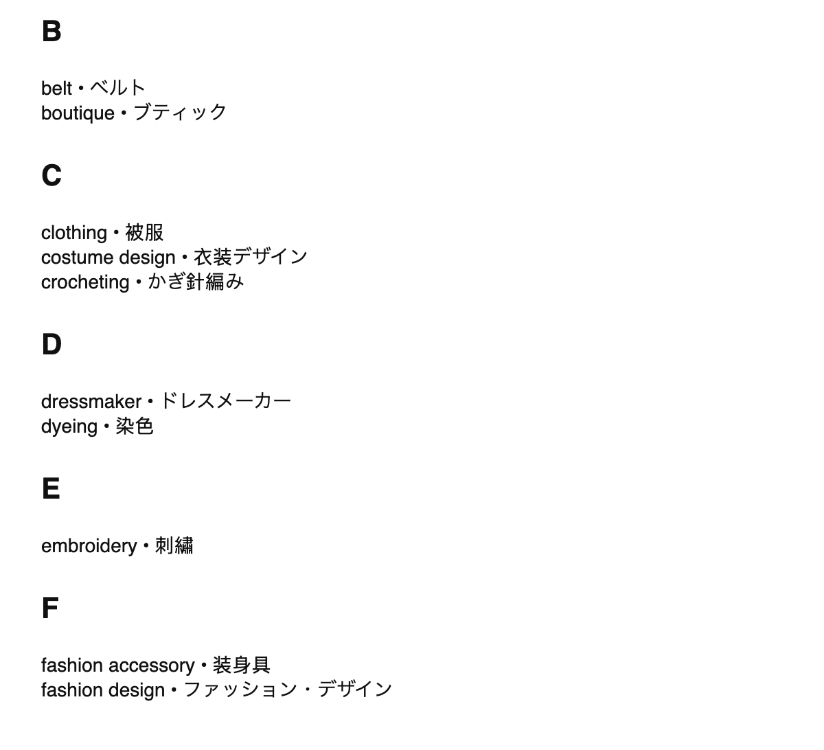 Fashion design terms in Japanese