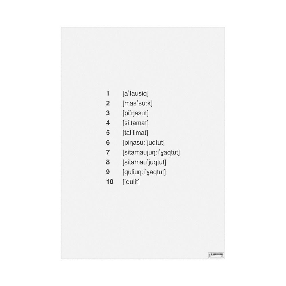 Leskoff Numbers 1–10 Poster, IPA-Labeled (Inuktitut), image 1 of 1