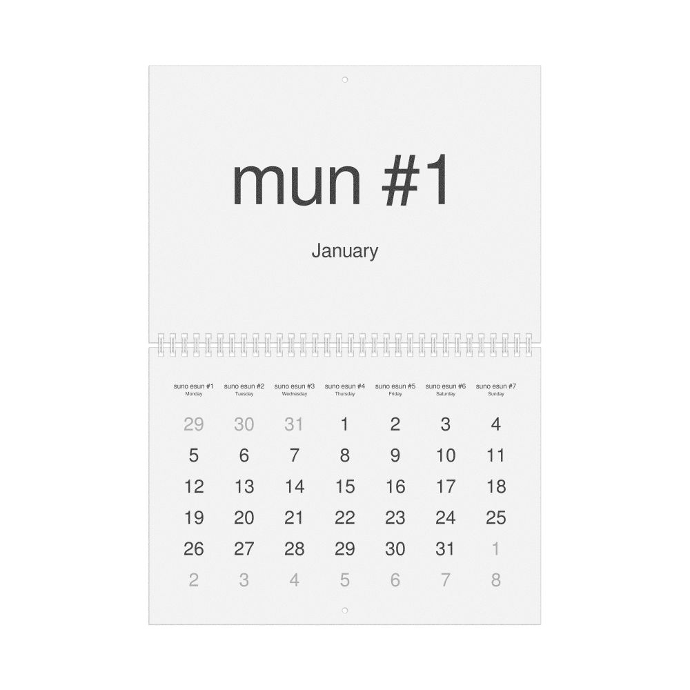 Leskoff 2026 Wall Calendar, Toki Pona/English-Labeled, Monday-Start Layout, Wire-Bound, 11.7 x 8.3 in (29.7 x 21.0 cm), image 1 of 1