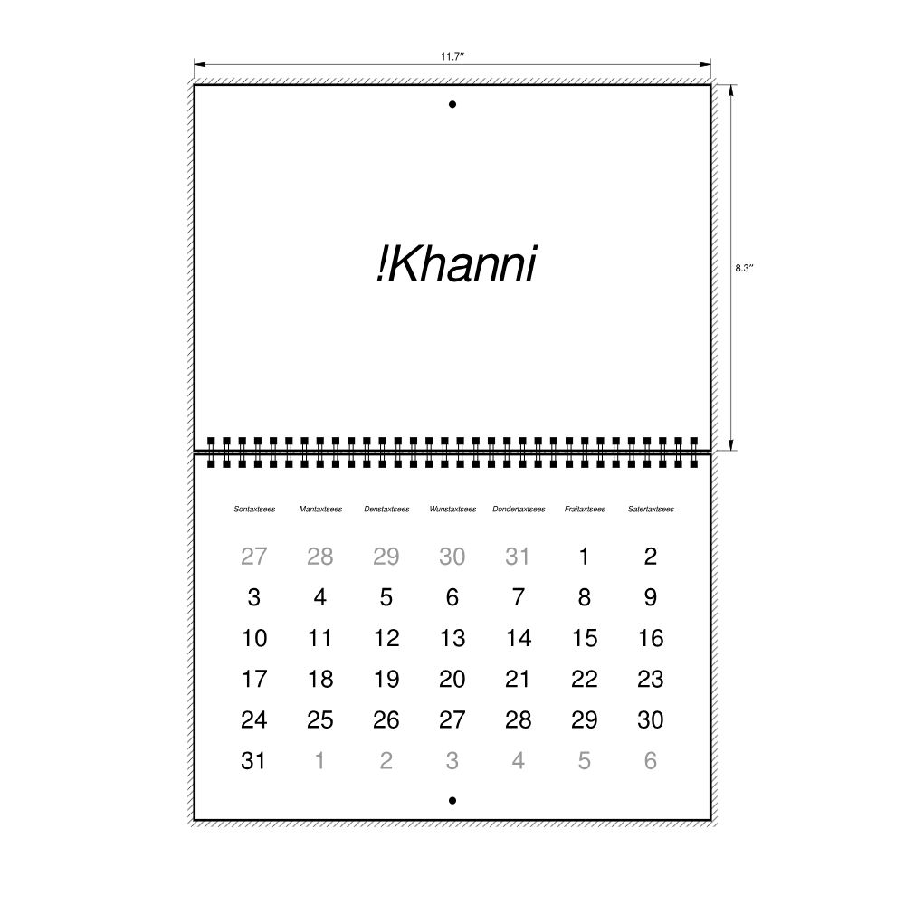 Leskoff 2027 Wall Calendar, Khoekhoe-Labeled, Sunday-Start Layout, Wire-Bound, 11.7 x 8.3 in (29.7 x 21.0 cm), image 2 of 2