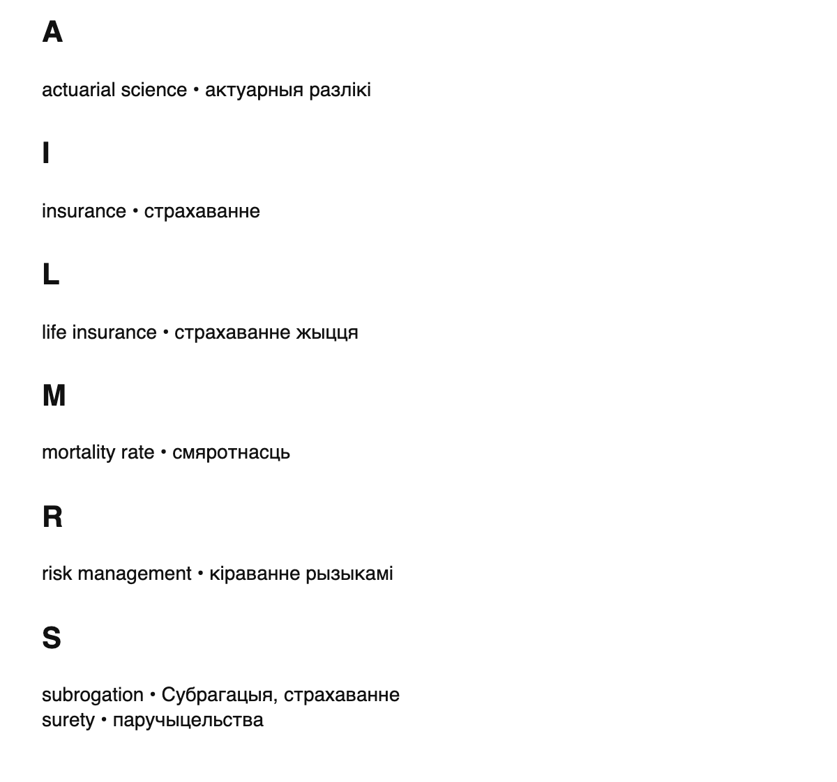 Insurance terms in Belarusian
