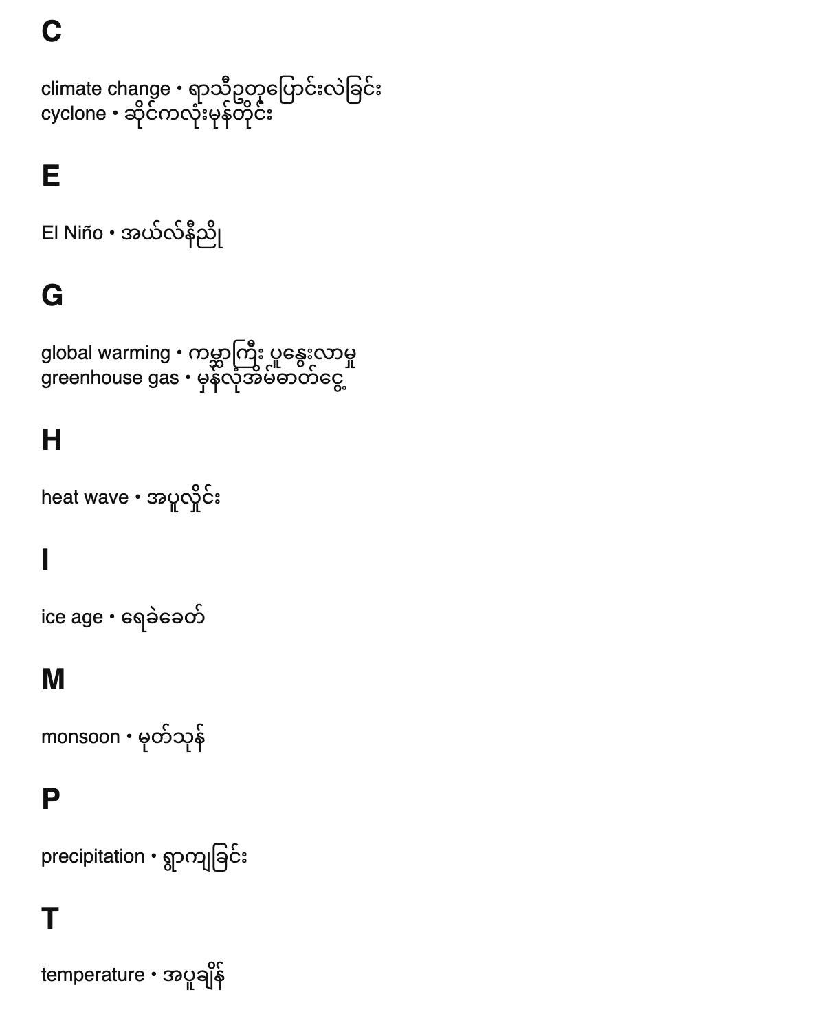 Climatology terms in Burmese
