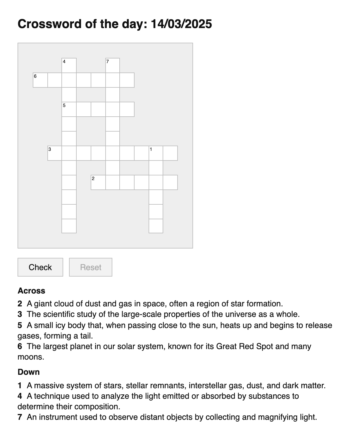 Astronomy Crossword