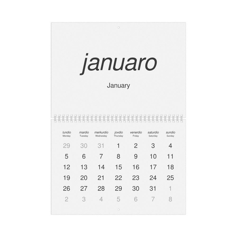 Leskoff 2026 Wall Calendar, Ido/English-Labeled, Monday-Start Layout, Wire-Bound, 11.7 x 8.3 in (29.7 x 21.0 cm), image 1 of 1