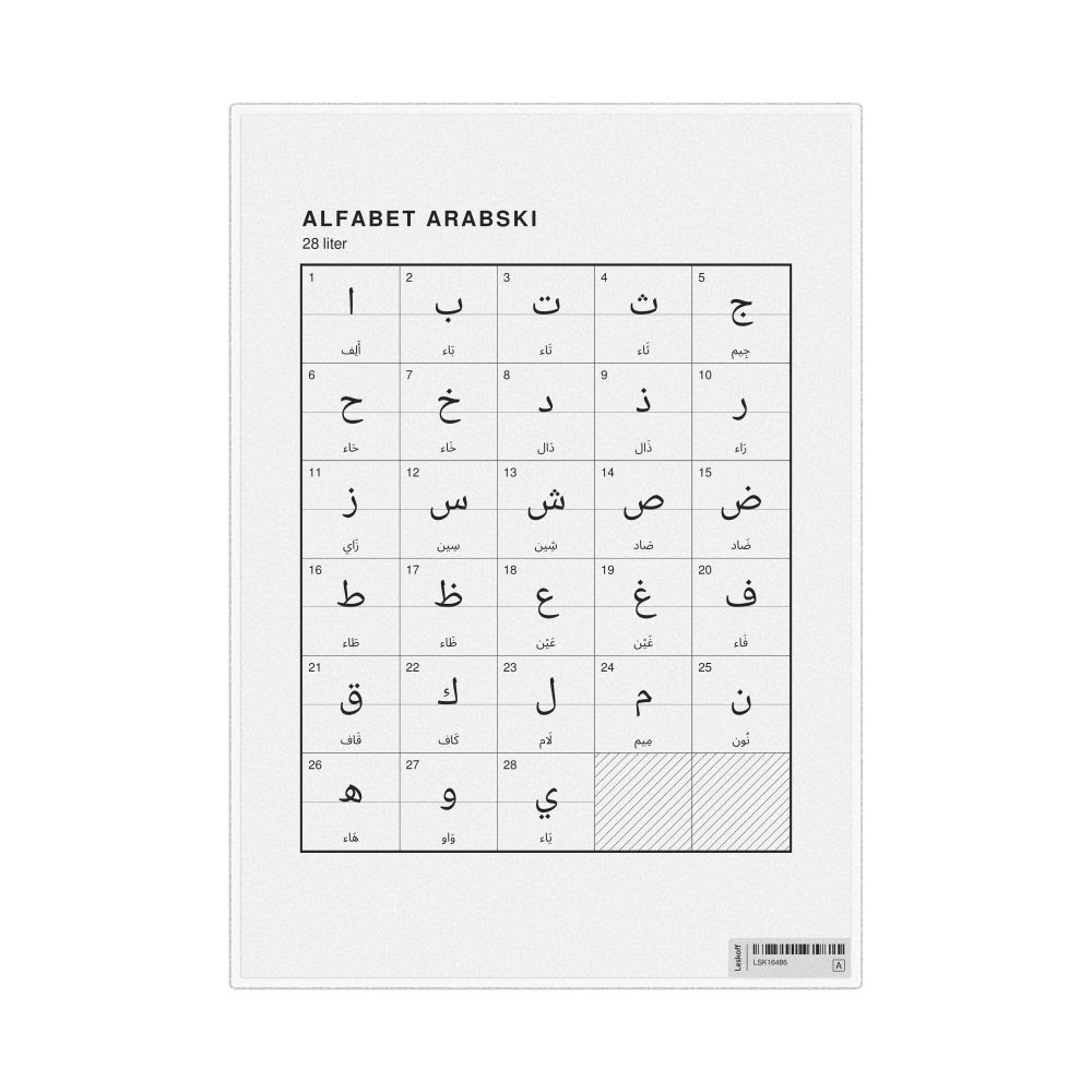 Leskoff Arabic Alphabet Chart, 8.3 x 11.7 in (21.0 x 29.7 cm, Desk Chart, Laminated), Polish-Labeled, image 1 of 2