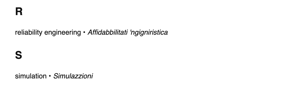 Industrial engineering terms in Sicilian
