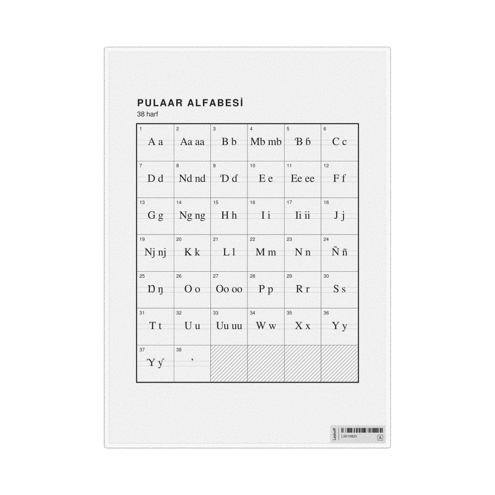 Leskoff Pulaar Alphabet Chart, 8.3 x 11.7 in (21.0 x 29.7 cm, Desk Chart, Laminated), Turkish-Labeled, image 1 of 2