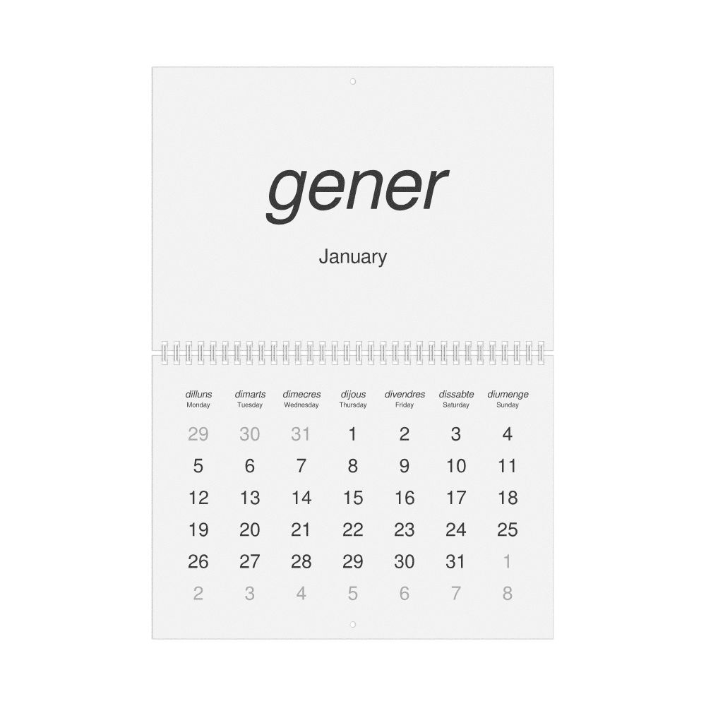 Leskoff 2026 Wall Calendar, Catalan/English-Labeled, Monday-Start Layout, Wire-Bound, 11.7 x 8.3 in (29.7 x 21.0 cm), image 1 of 1